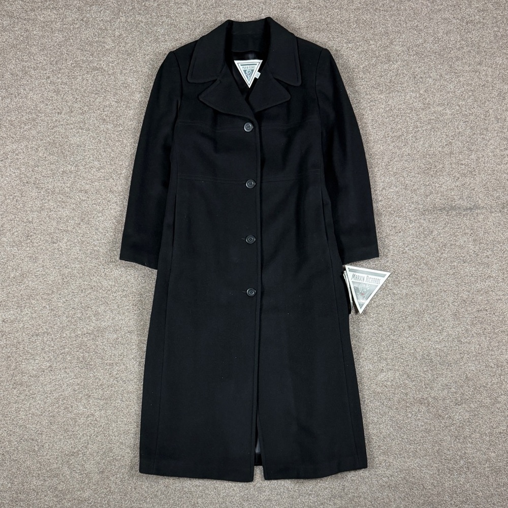 NWT Marvin Richard’s 100% Cashmere Black Long Overcoat Women’s 14 Preppy Vintage